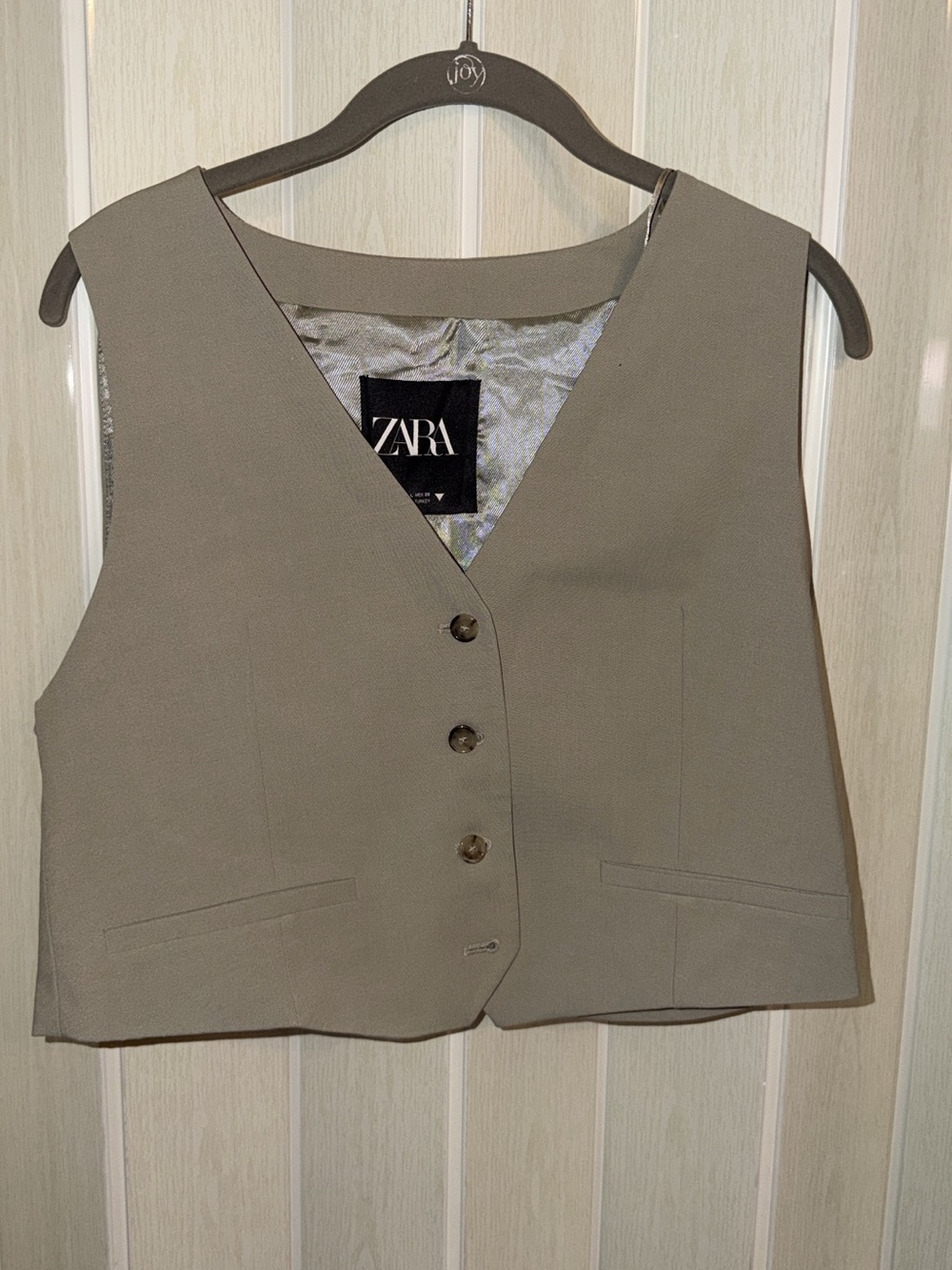 ZARA Women's Taupe V-Neck Button Front crop  Vest Sz L